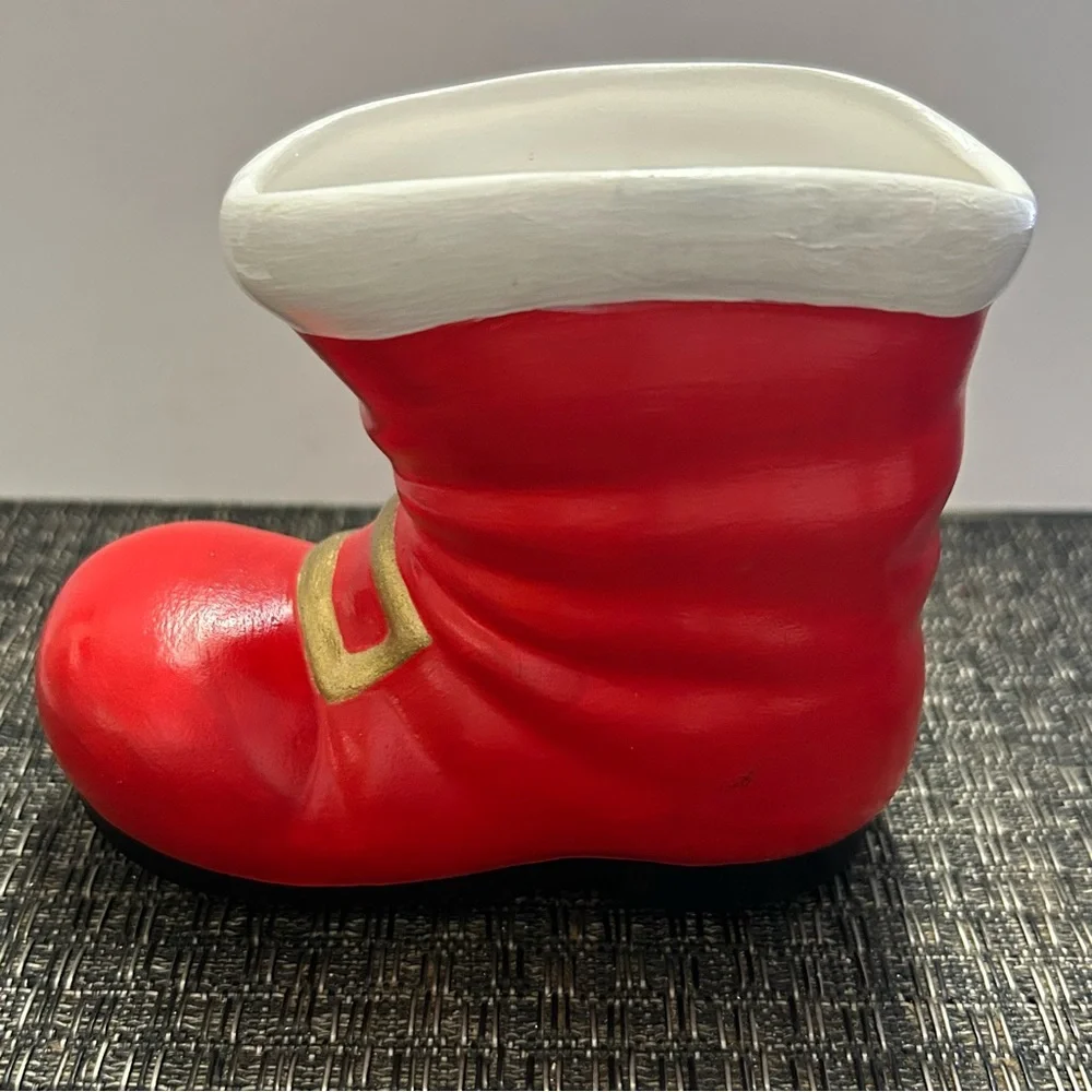 Vintage Boot Vase Ceramic Signed Planter Holiday Santa Decor 1982